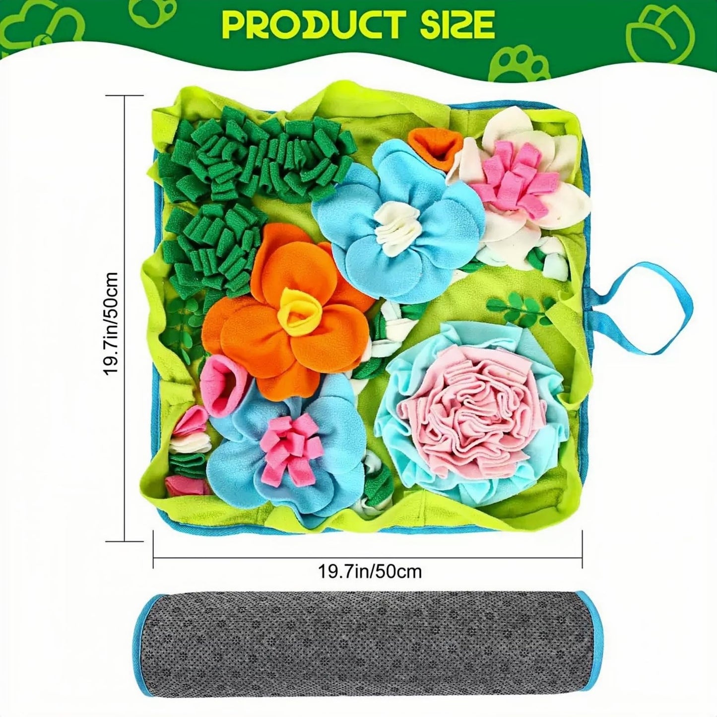 Qxsnuvvlg Snuffle Mat for Dogs, Slow Feeding Game Interactive Puzzle Dog Food Mat,Encourage Natural Foraging Skill-Dog Snuffle Mat 19.7''x19.7''Easy to Clean, Durable