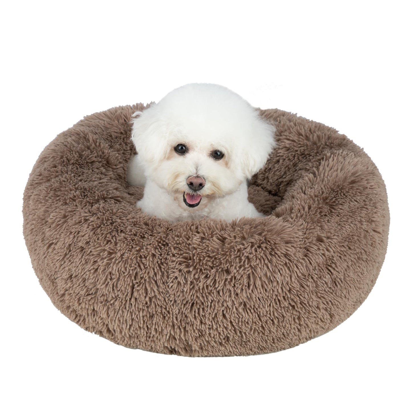 Best Pet Supplies Round Calming Dog Bed with Plush Faux Fur Fabric, Anti-Anxiety Cushion for Indoor Pets, Slip-Resistant Base, Soft Ergonomic Support - Caramel, 27x27x7.5''