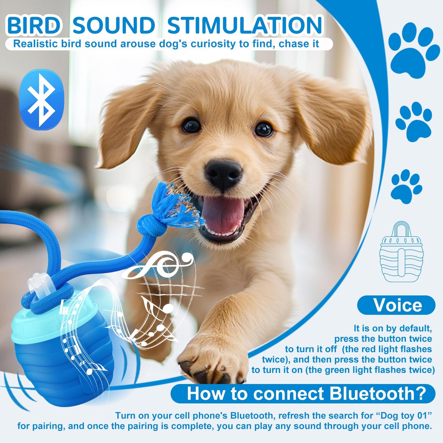 Huimpet Interactive Dog Toys, [2025 Newly Upgraded] Interactive Dog Ball for Medium/Large Dogs, Automatic Moving Dogs Toy Wicked Ball for Boredom & Training, Play Music, USB Rechargeable(Blue)