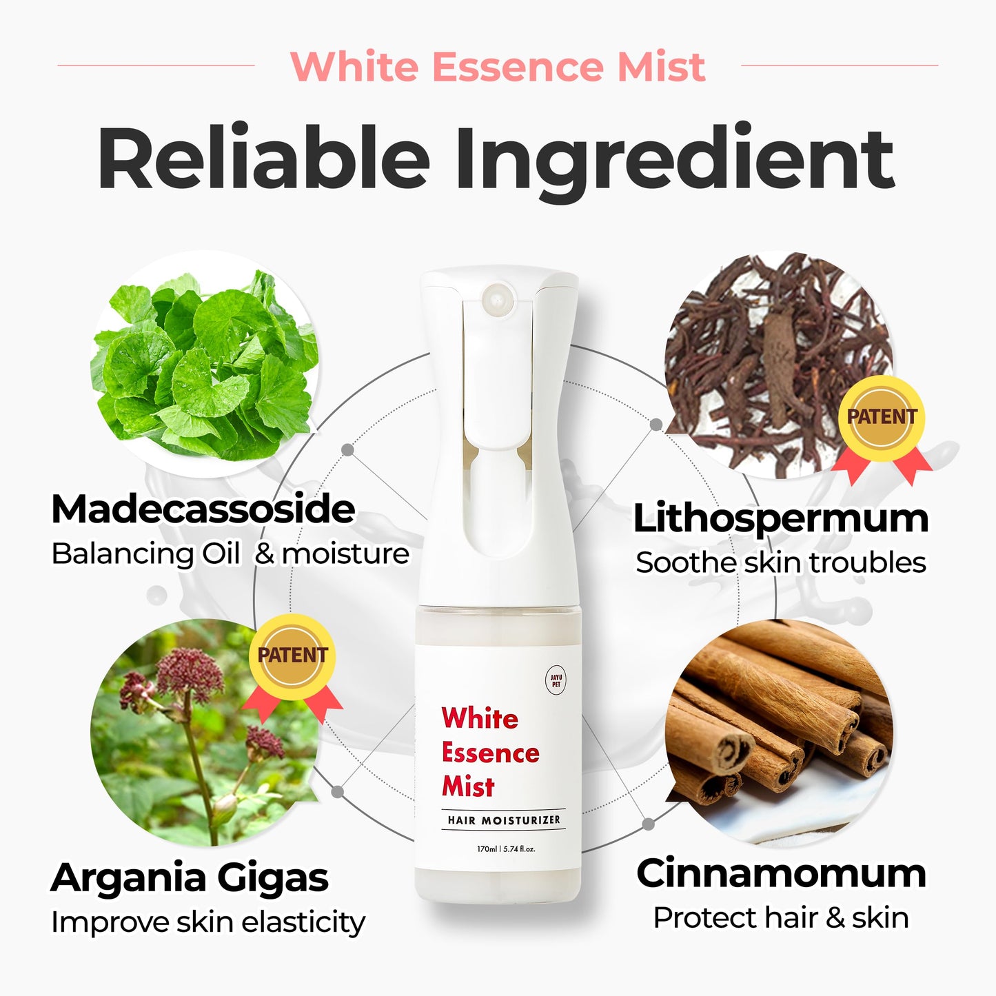 JAYU PET White Essence Mist - Dog Itch Relief, Hypoallergenic Soothing Spray, Dandruff & Dry Skin Spray (5.8fl oz, 170ml)