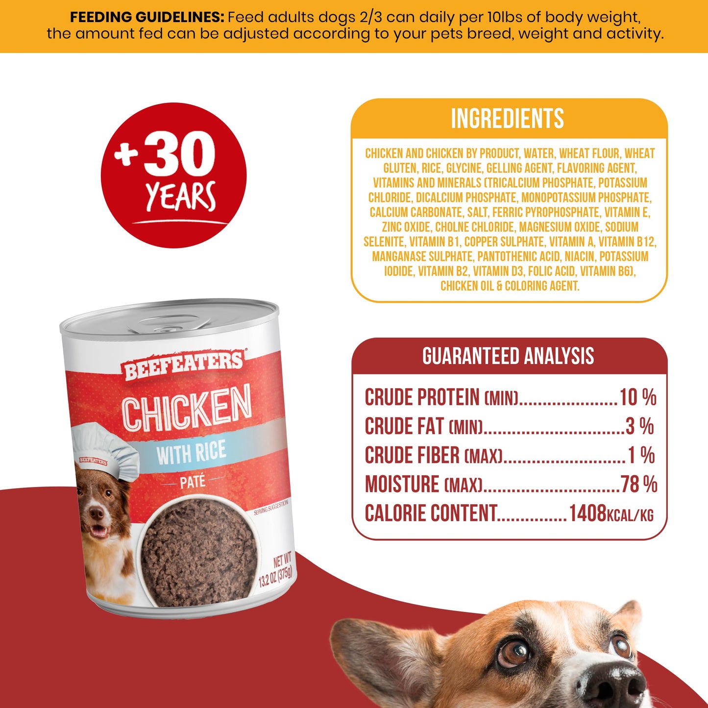 Beefeaters Dog Treats - Chicken with Rice Pate 13.2oz, Case of 12 | Complete Adult Dog Food, Balanced Nutrition, Supports Muscle & Dental Health | Training Treats for Adult Dogs