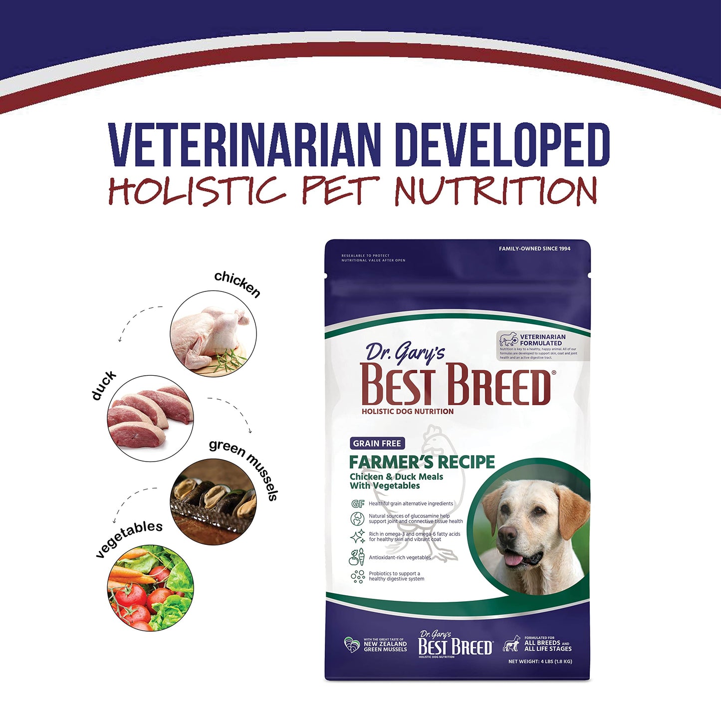 Best Breed Dr. Gary's Grain Free Farmer's Recipe Slow-Cooked in USA, Natural Dry Dog Food for All Breeds and Sizes, 26lbs.