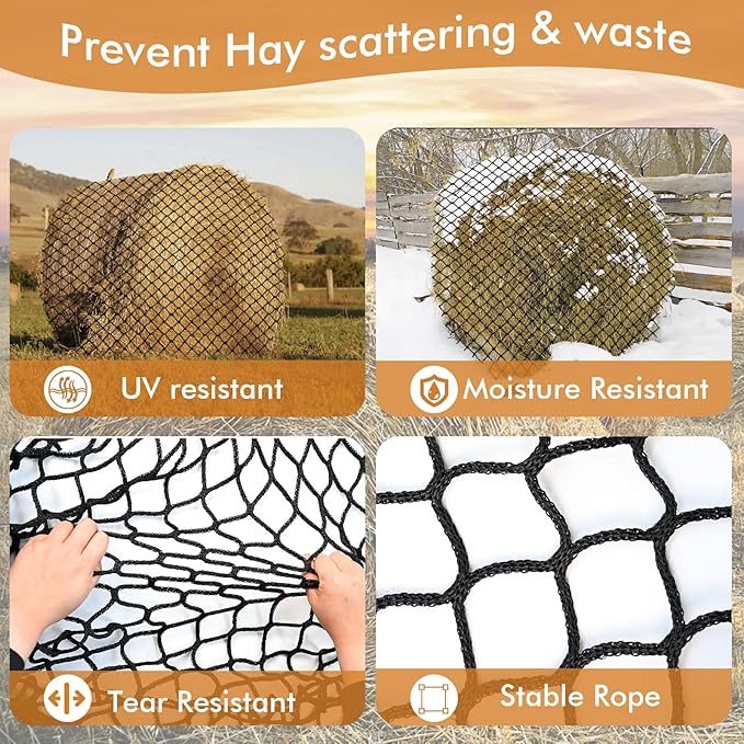 5 ft Round Bale Hay Net – Slow Feeder for Horses & Livestock, Extra Dense 1.75" Knotless Holes, Durable & Healthy Feeding Solution