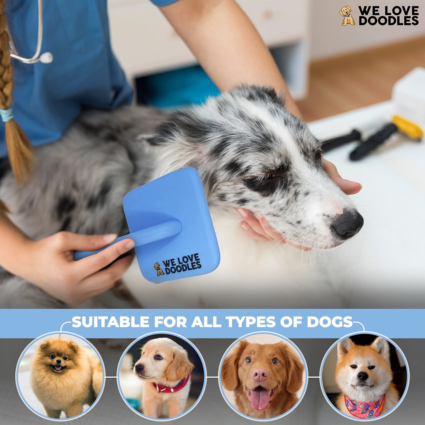 We Love Doodles Puppy Shampoo & Conditioner and Large Slicker Brush | Oatmeal Bathing | Sensitive & Itchy Skin Wash | Brush for Grooming Pet Hair | Removes Tangles & Matts | Organic - Made in USA