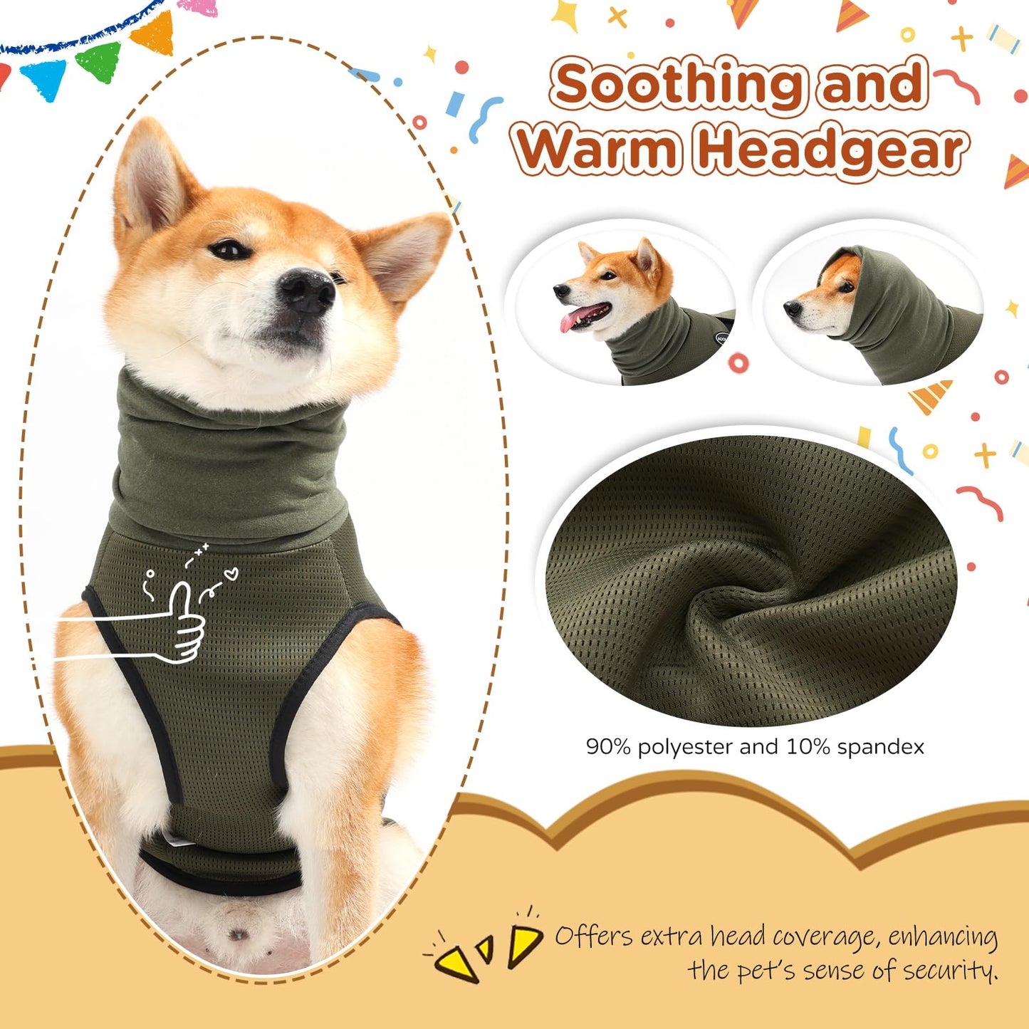 AOOLMOL Dog Anxiety Vest and Coat, Vet Visits and Separation - Keep Pet Calm, Dog Jacket for Thunder, Fireworks, Anti Anxiety Vest for Dogs and Cat Body and Ear