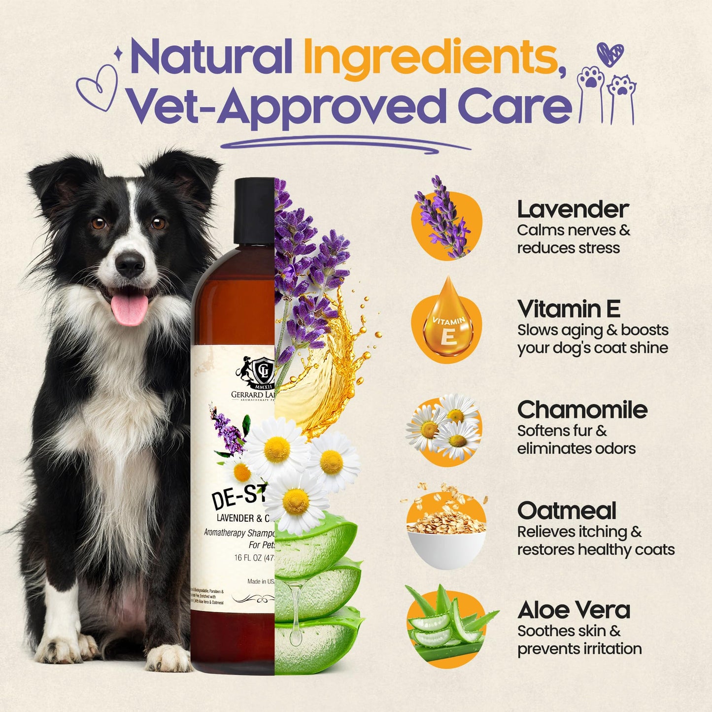 Dog Shampoo and Conditioner De-Stress Lavender & Chamomile 16 Fl Oz Dog Shampoo Itchy Skin Relief Hypoallergenic Aromatherapy Dog Shampoo for Smelly Dogs with Aloe Vera & Oatmeal by Gerrard Larriett
