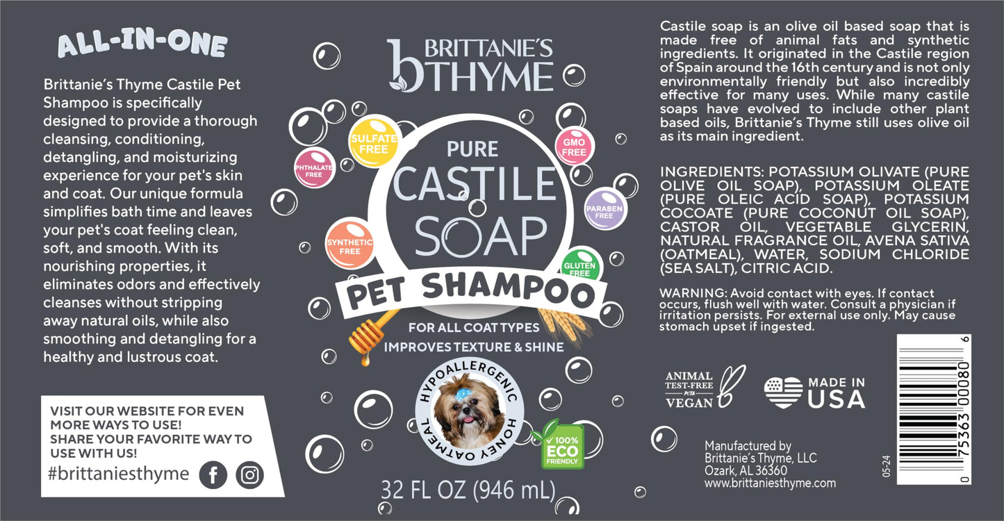 Brittanie's Natural Itchy Skin Relief Shampoo + Conditioner for Dogs & Cats | Honey & Oatmeal Oils | for Allergies and Itching | Deodorizes, Moisturizes & PH Balanced (32oz 2 Pack)