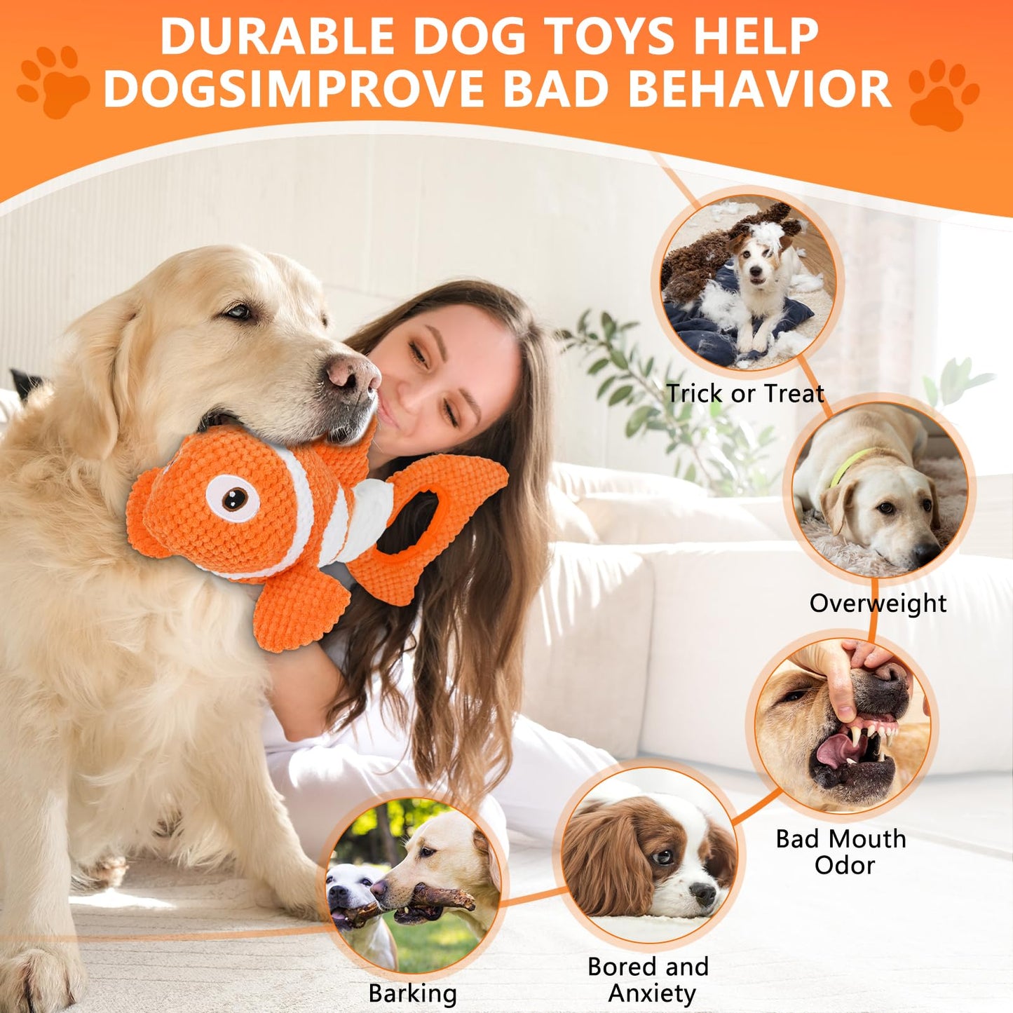 Molantaule Squeaky Dog Toys, Durability Interactive Tug of War Puppy Toys for Indoor and Outdoor Play - Stuffed Pet Dog Toys with Soft Fabric Suitable for Small, Medium, and Large Dogs