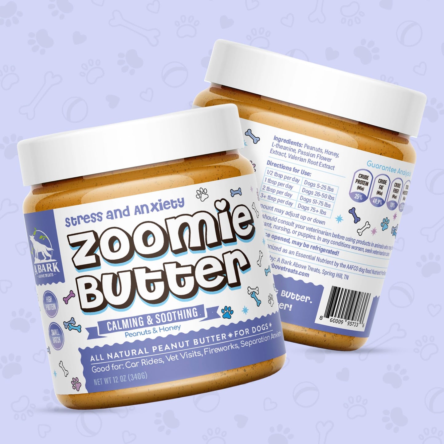 Zoomie Butter Calming Dog Peanut Butter Spread Supplement, All Natural Dog Treat. Human Grade & Safe Puppy Food, Passion Flower for Separation Anxiety, Behavior Aid, Kong Refill- Stress & Anxiety