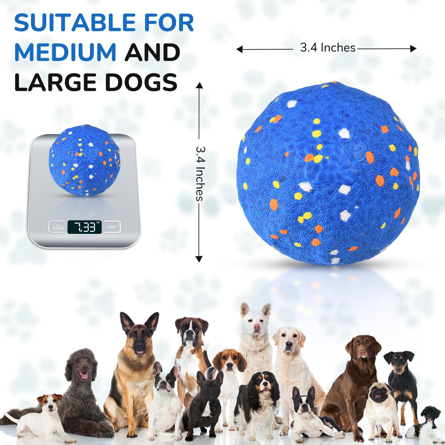 Smart Interactive Dog Toys【New E-TPU Material】 Automatic Moving, Crazy Bouncing and Rotating Interactive Dog Ball,IPX7 Waterproof Design,Pet Active Rolling Ball for Medium and Large Dogs (Blue)