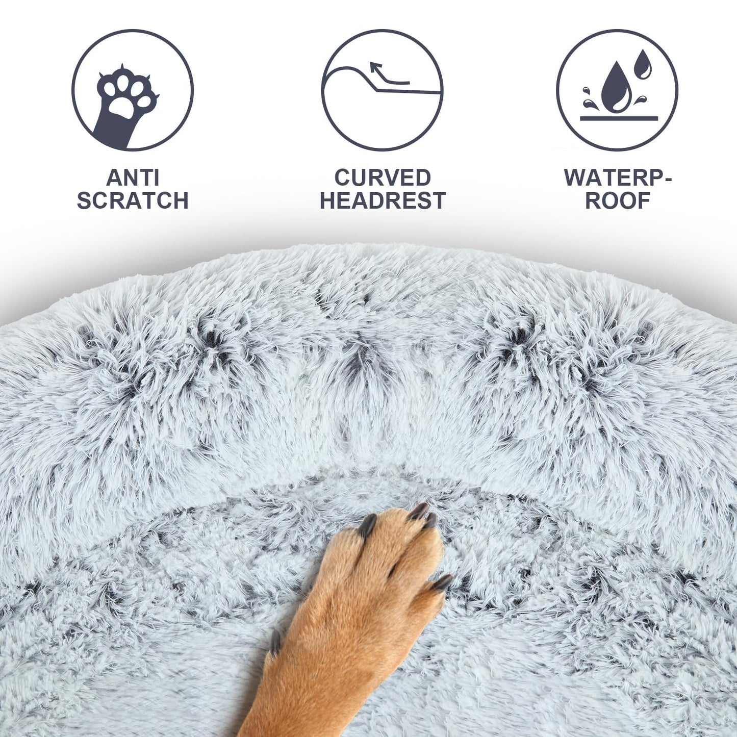 DUMOS Donut Dog Bed, Washable Dog Couch Bed with Removable Cover, Waterproof Pet Bed for Small Size Dogs, Memory Foam Pet Bed Non-Slip Base, Gray