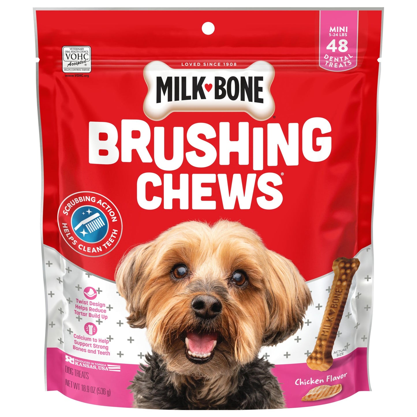 Milk-Bone Original Brushing Chews 48 Mini Daily Dental Dog Treats Scrubbing Action Helps Clean Teeth