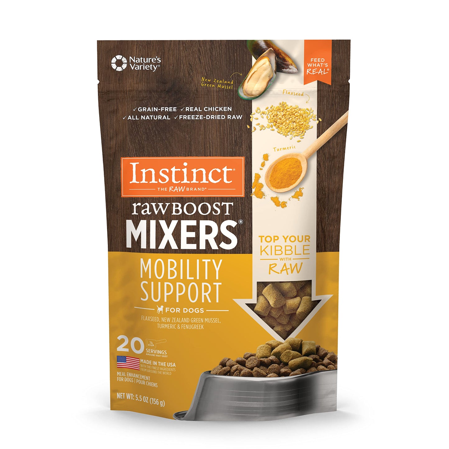 Instinct Raw Boost Mixers Mobility Support Freeze-Dried Dog Food Topper, 5.5 oz. Bag