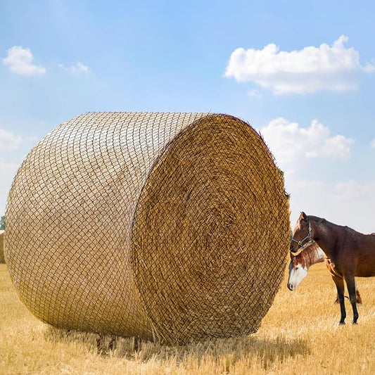 Large Round Bale Hay Net for Horses, 6x6 Ft Knotless Slow Feeder Hay Nets for Horses and Livestock, Black Heavy Round Bales with 2 inches Hole for Horses, Cattle, Sheep in Farms and Pastures