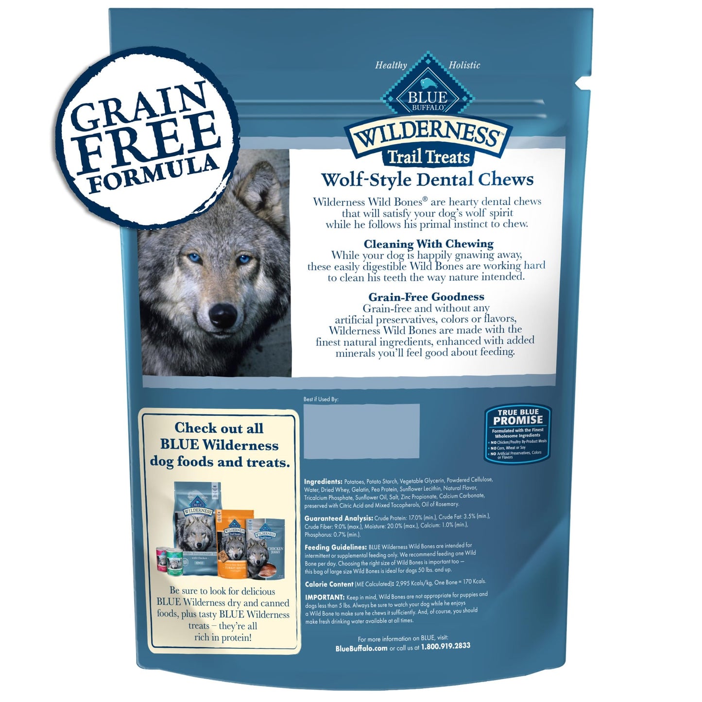 Blue Buffalo Wilderness Wild Bones Grain-Free Dental Chews Dog Treats, Mini, 27-oz Bag