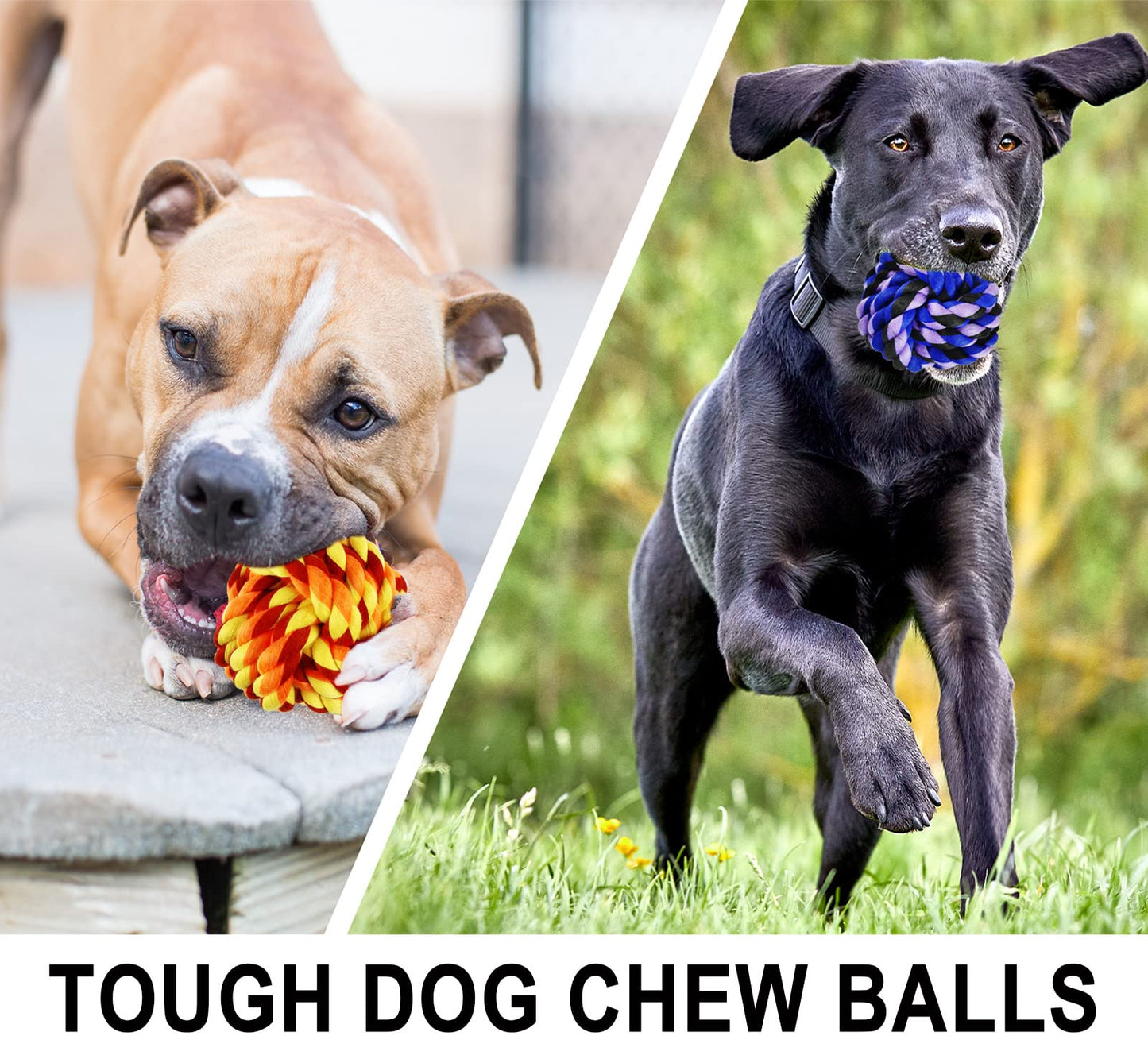 LosFong Large Dog Chew Toys for Aggressive Chewers, 6 Pack Almost Indestructible Dog Balls, Heavy Duty Dental Cotton Rope Toy, Puppy Teething Toys
