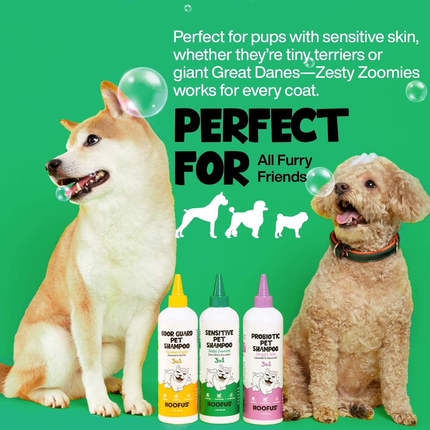 ROOFUS THE DOG Sensitive Pet Shampoo 1 Pack - Zesty Zoomies Dog Shampoo for Conditioner, Moisturizing & Itching - Hypoallergenic Shampoo for Hydrating & Cleansing