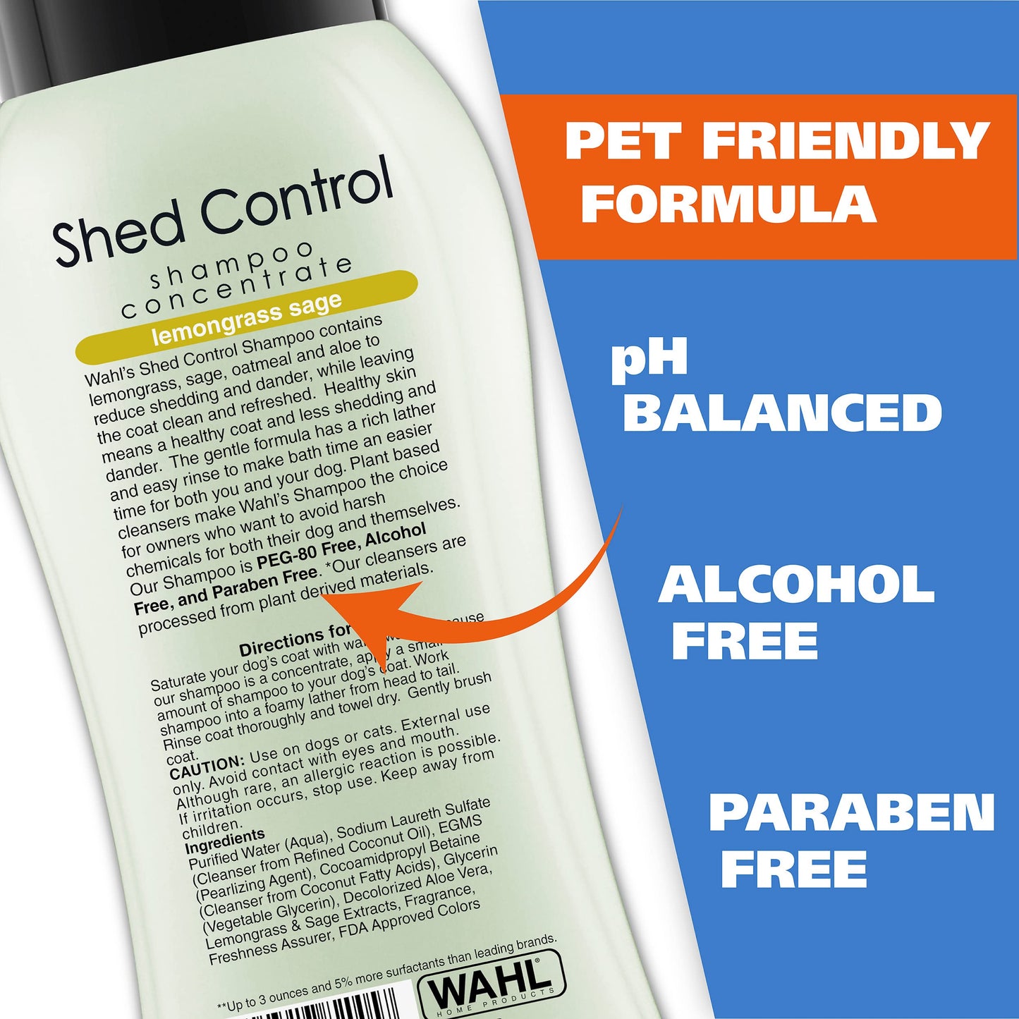 Wahl USA Shed Control Pet Shampoo for Dog Shedding & Dander – Lemongrass & Sage Scent - Contains Oatmeal, & Aloe for Healthy Coats & Moisturized Skin – 24 Oz - Model 820005A