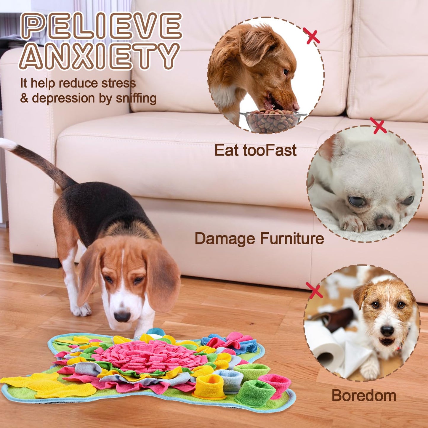 2 Pack Pet Snuffle Mat for Dogs Treat Interactive Dog Feeding Mat Dog Sniffing Mat Portable Dog Puzzle Toys for Small Medium Breed Dogs Puppy Foraging Feed Game