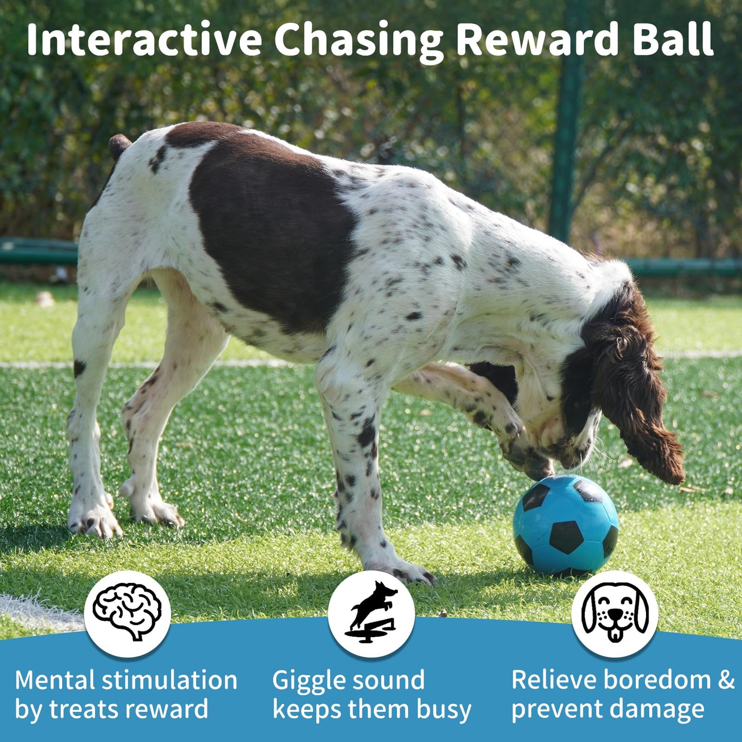 JoyBruko Interactive Dog Toys Treat Dispensers - Giggle Squeaky Dog Soccer Ball Rewards Puzzle to Keep Them Busy, Mental Stimulation Enrichment Food Dispensing for Small Medium Large Breeds, Blue