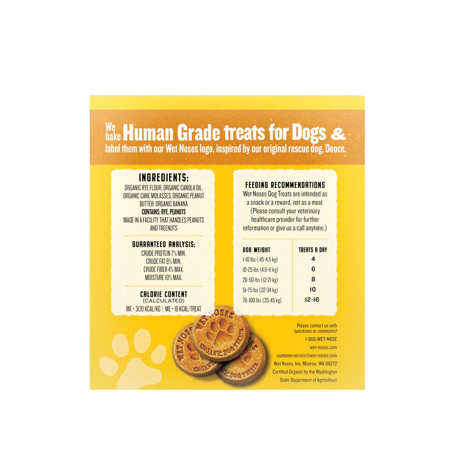 Wet Noses Organic Crunchy Dog Treats – for All Pet Sizes, Breeds – Senior Dog Snack – 100% Human-Grade – Delicious Chews for Dogs – Grain-Free Peanut Butter & Banana, 5 Lb. Package may vary.