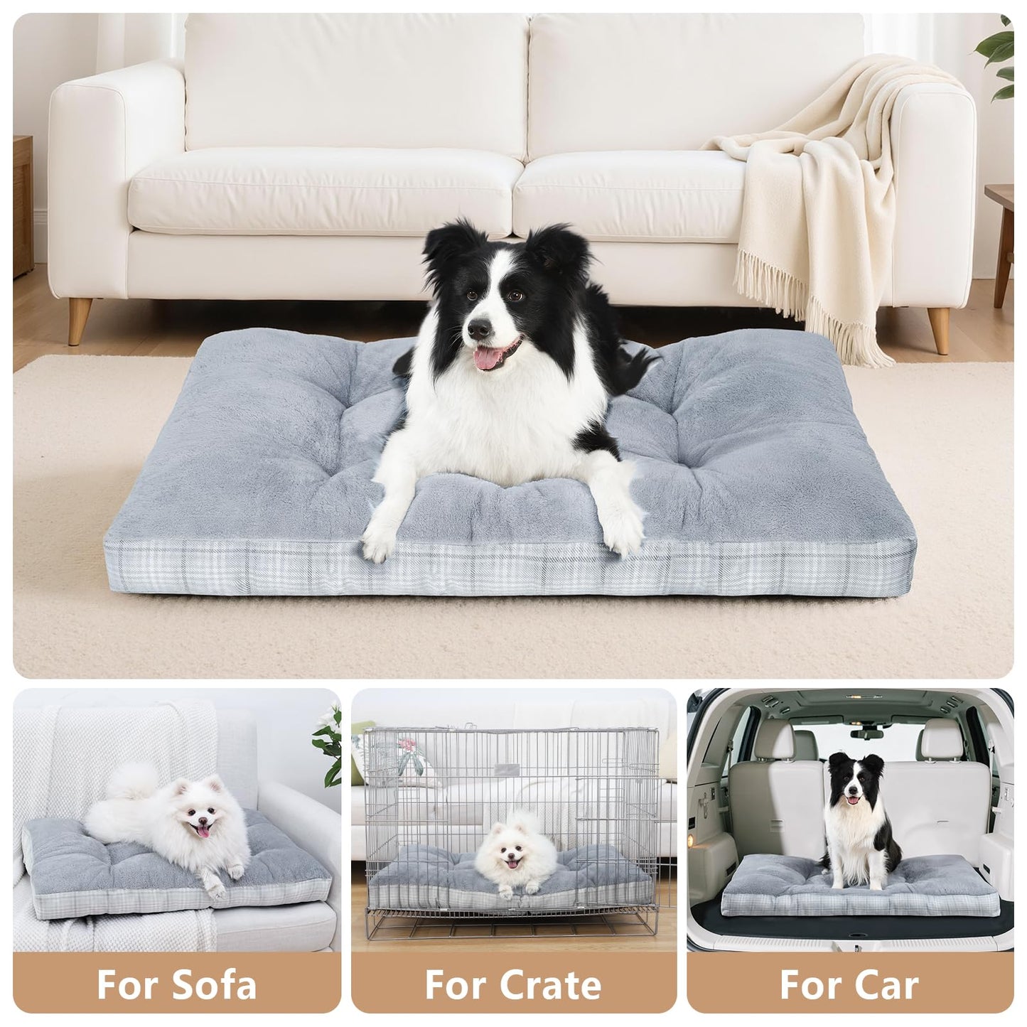 MIHIKK Washable XL Dog Bed for Extra Large Dogs with Anti-Slip Bottom, Premium Foam Pet Pad for Crate for Large Medium Small Sized Puppies, 41" x 27" Gray