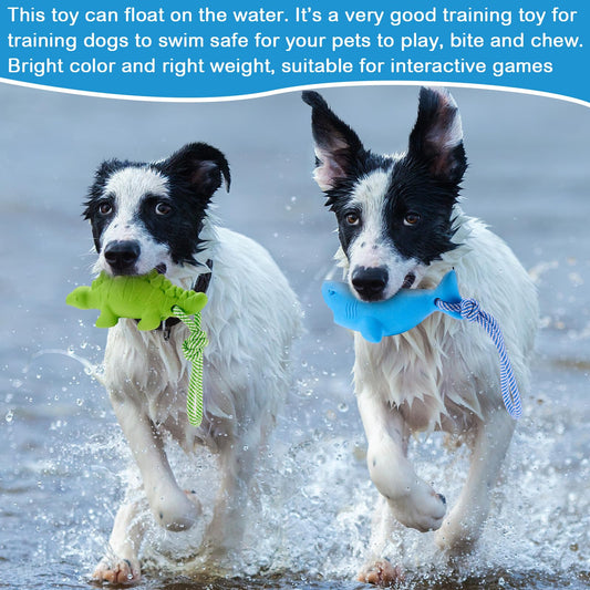 4 Pack Floating Dog Toys for Aggressive Chewers Summer Interactive Fetch Games Natural Teeth Cleaning for Small Medium Dogs Shark Dino Fish Starfish Set