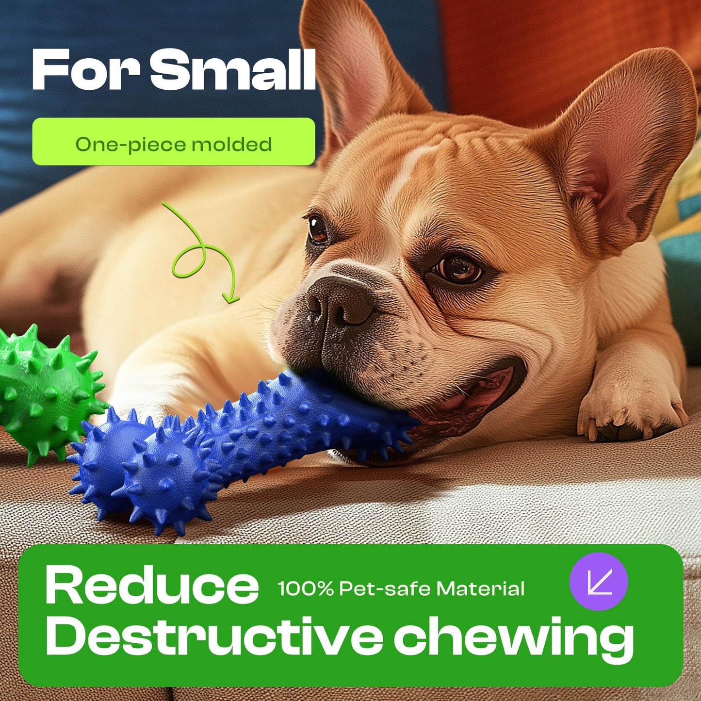 QWKNY Durable Dog Chew Toy for Aggressive Chewers – Rubber Puppy Teething Toy with Bacon Flavor, Interactive Dog Toothbrush Stick for Teeth Cleaning & Gum Massage, Ideal for Small Dogs & Puppies