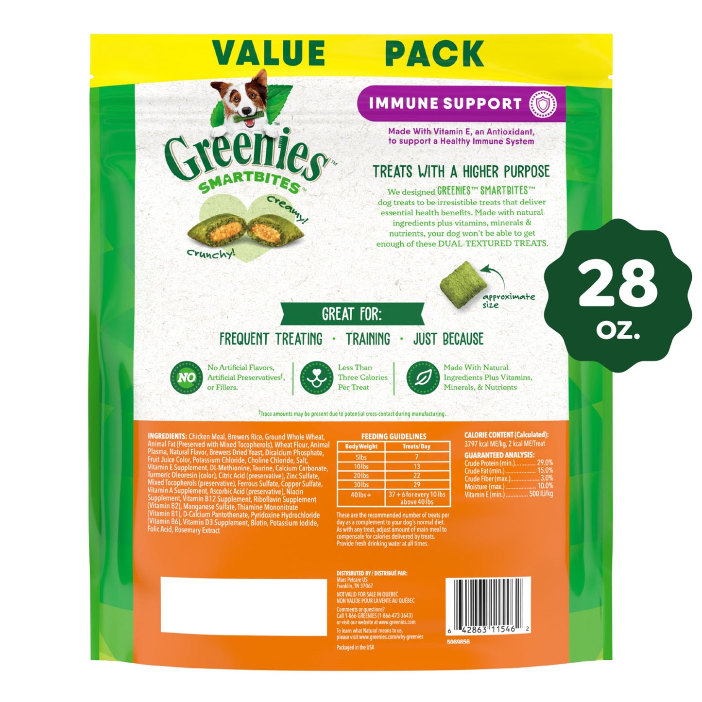Greenies Smartbites Immune Support Crunchy & Soft Dog Treats, Chicken Flavor, 28 oz. Pack
