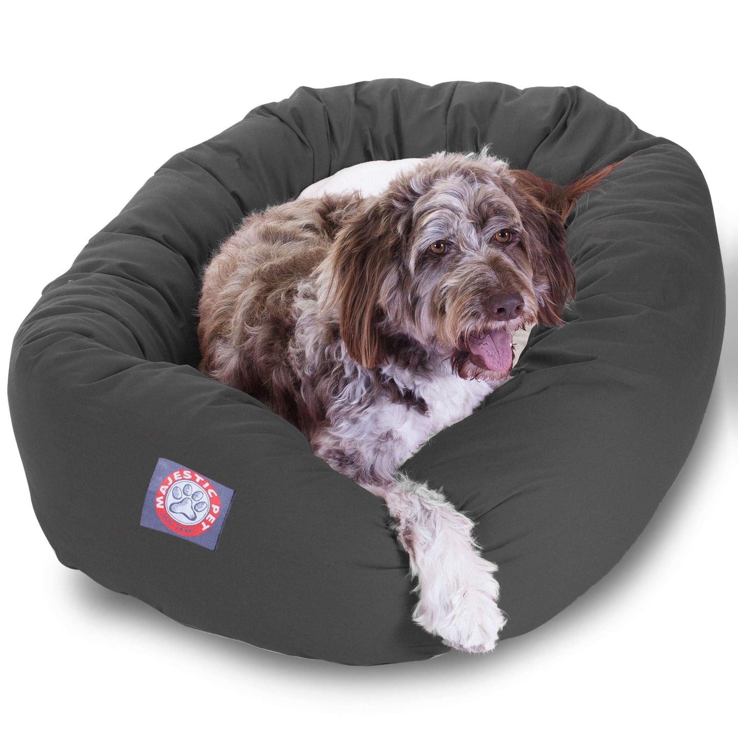 Majestic Pet 52 Inch Poly-Cotton Sherpa Calming Dog Bed Washable – Cozy Soft Round Dog Bed with Spine for Head Support - Fluffy Donut Dog Bed 52x35x11 (inch) – Round Pet Bed X- Large - Gray