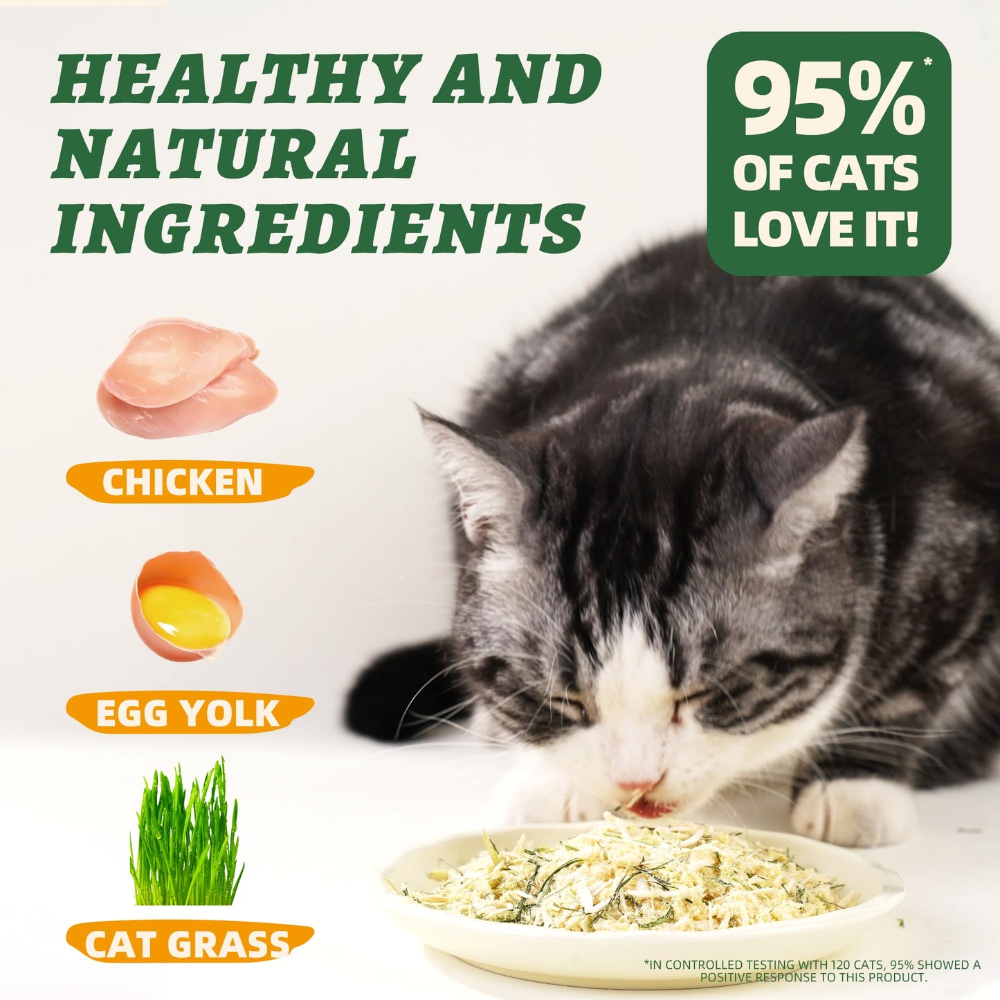 Wellix Dog & Cat Food Topper - Cat Grass Treats Freeze Dried Egg Yolk&Chicken Flavor Low Calorie - Hairball Control and Gut Health Cat Treats for Indoor Cats