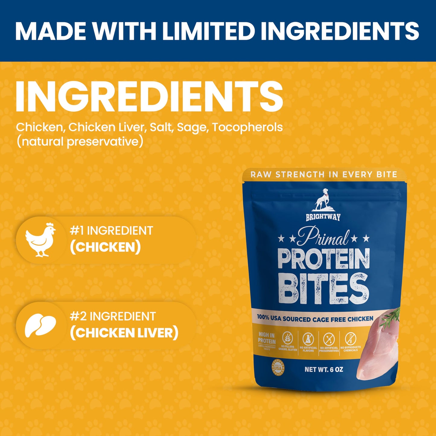 Brightway Pets Primal Protein Bites – Freeze Dried Raw Chicken Dog Treats | High Protein, Cage-Free Chicken & Liver | Made in USA, Grain-Free, All-Natural | Training Treats Meal Topper