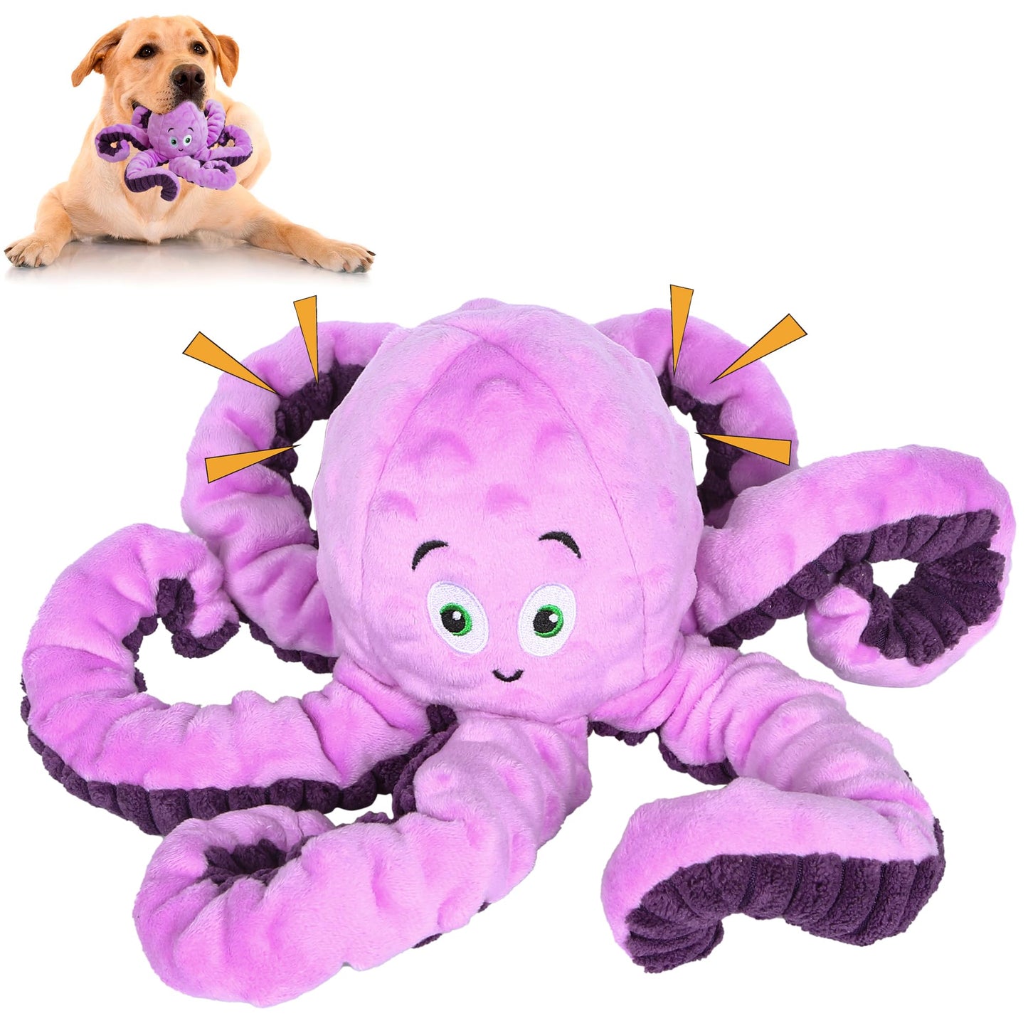 Dog Toys for Large Breed, Octopus Squeaky Funny Cute Interactive Medium & Small Dog Toys, Stuffed Plush Animals Puppy Toys, Dog Birthday for Dog Presents - Octopus