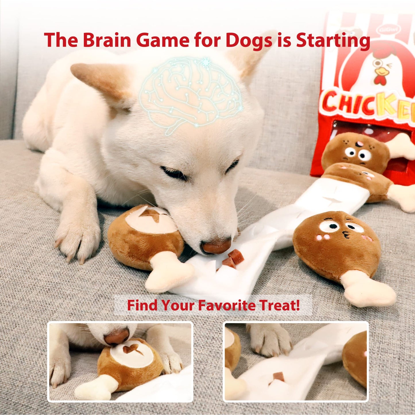 Gigwi Interactive Dog Puzzle Toys, Enrichment Snuffle Dog Toys for Boredom and Stimulating, 4 Packs Crinkle Dog Squeaky Toy for Small, Medium and Large Dogs