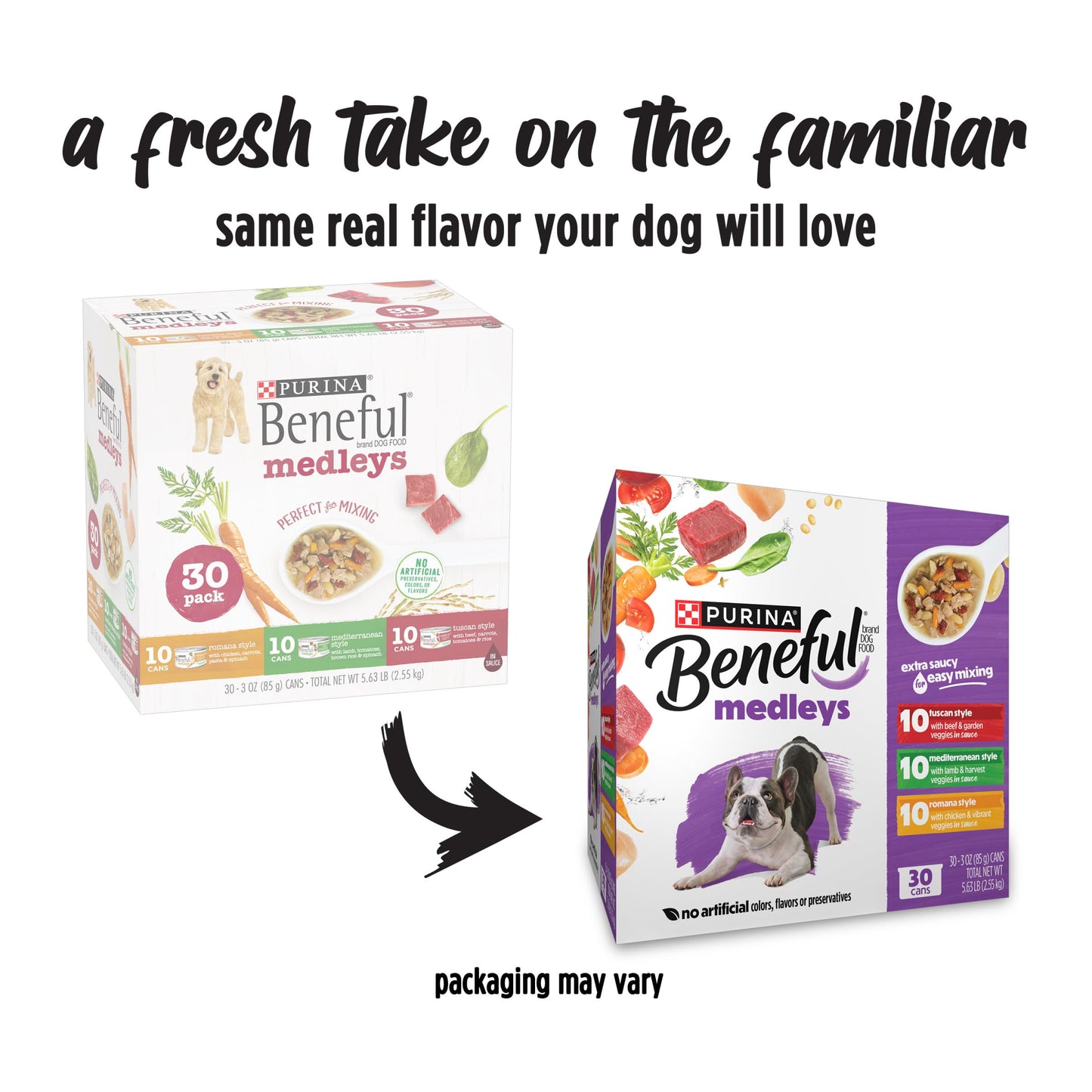 Purina Beneful Medleys Wet Dog Food Variety Pack with Tuscan, Romana, and Mediterranean Style Dog Food in Dog Gravy, 30 Pack - (Pack of 30) 3 oz. Cans