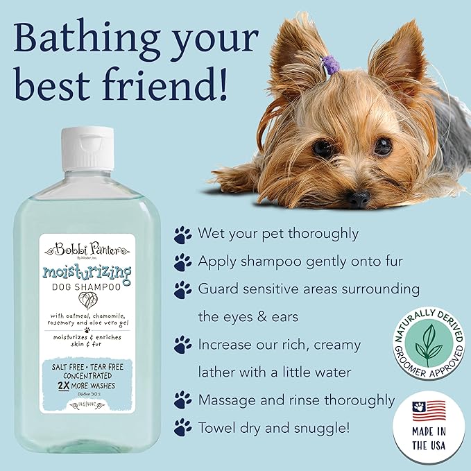 Bobbi Panter Moisturizing Dog Shampoo, Moisturizes and Enriches Dogs Skin & Fur, Soft Sea Air Fragrance, Concentrated 30:1, Made in The USA, 14 oz.