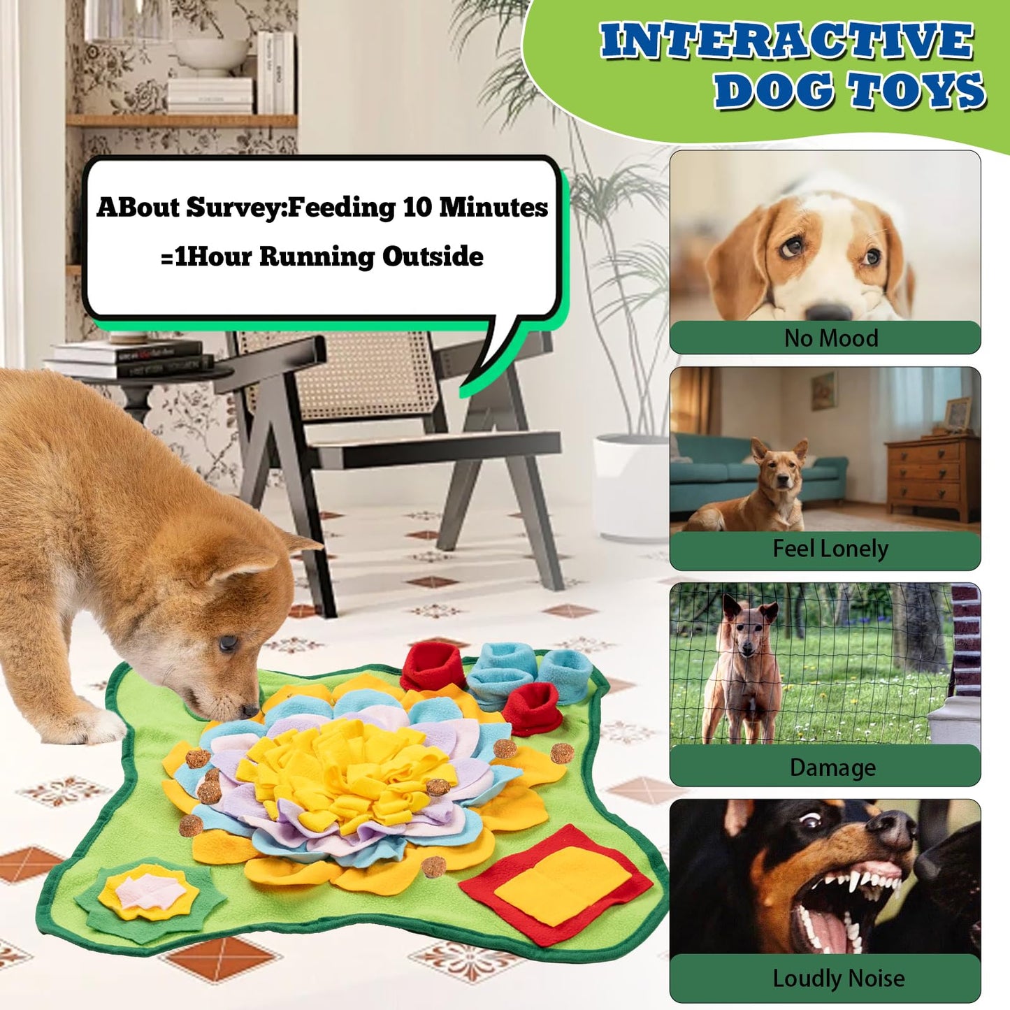 XIGOUPT Snuffle Mat for Dogs Large Breed Interactive Dog Toys,Sniff Mat for Slow Eating Pet Dog Toy Feeding Mat Floors Anti-Slip Could be Folded Free(Green)