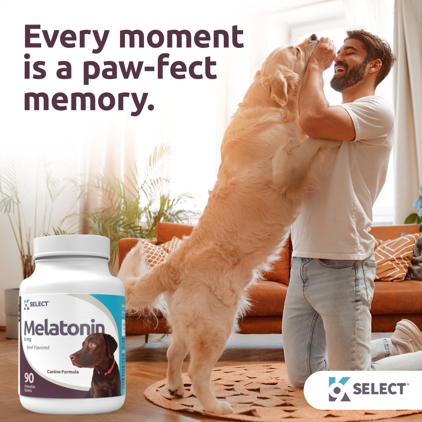 K9 Select Melatonin for Large Dogs - Composure Dog Calming Chews - Dog Melatonin for Sleep - Reduce Stress for Large Dogs - 6 mg, 90 Beef Flavored Chewable Tablets