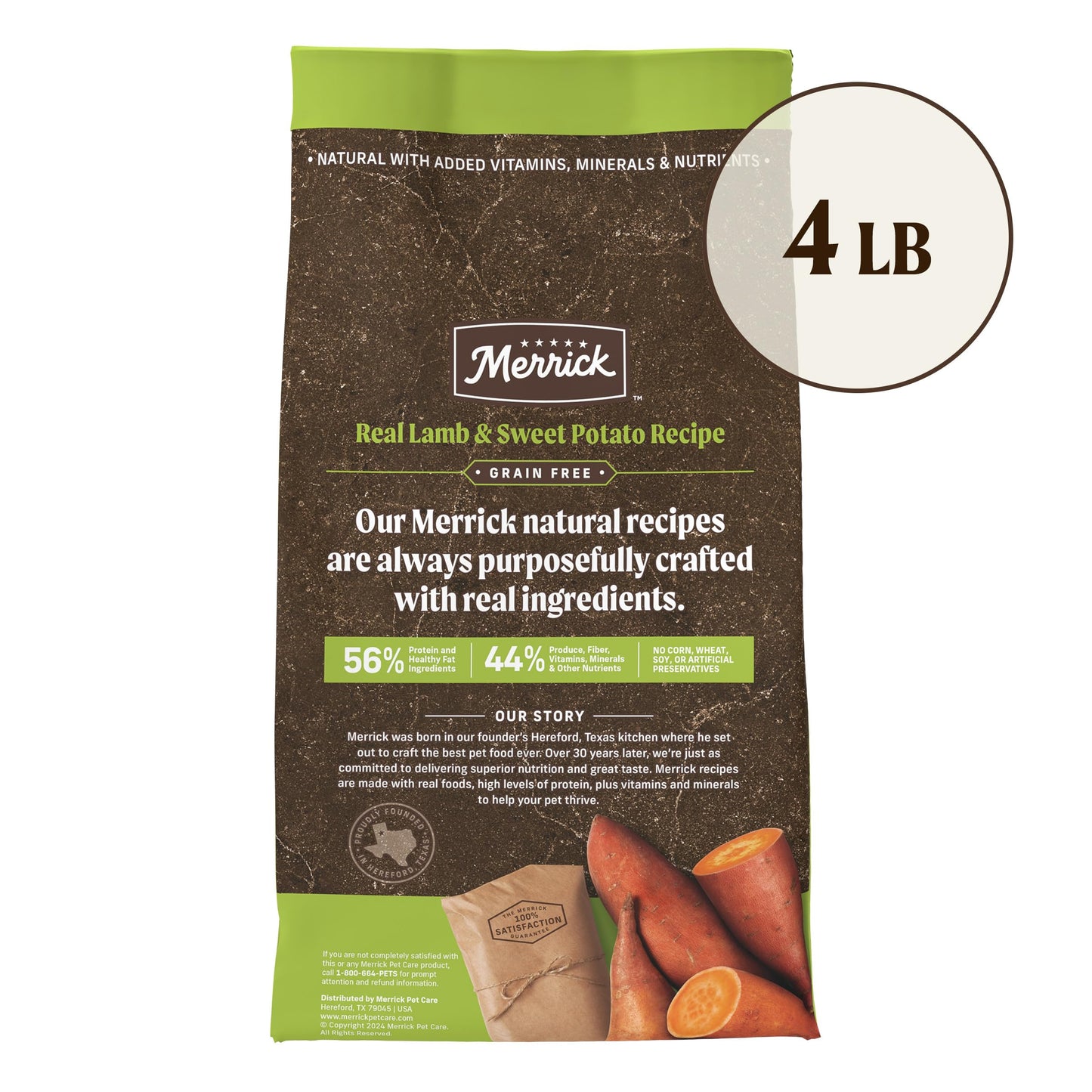 Merrick Premium Grain Free Dry Adult Dog Food, Wholesome And Natural Kibble With Real Lamb And Sweet Potato - 4.0 lb. Bag