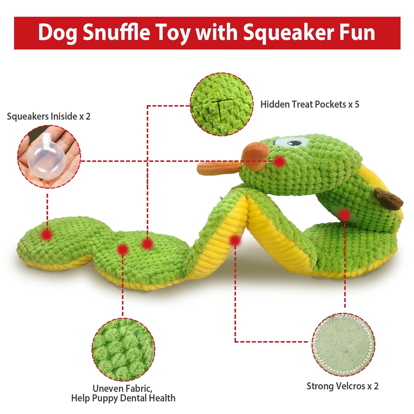 Gigwi Interactive Dog Puzzle Toys, Dog Snuffle Toy Treat Dispensing IQ Training, Cute Caterpillar Design Squeaky Plush Dog Toys Tug of War, Hide and Seek Dog Entertainment Toys for Boredom