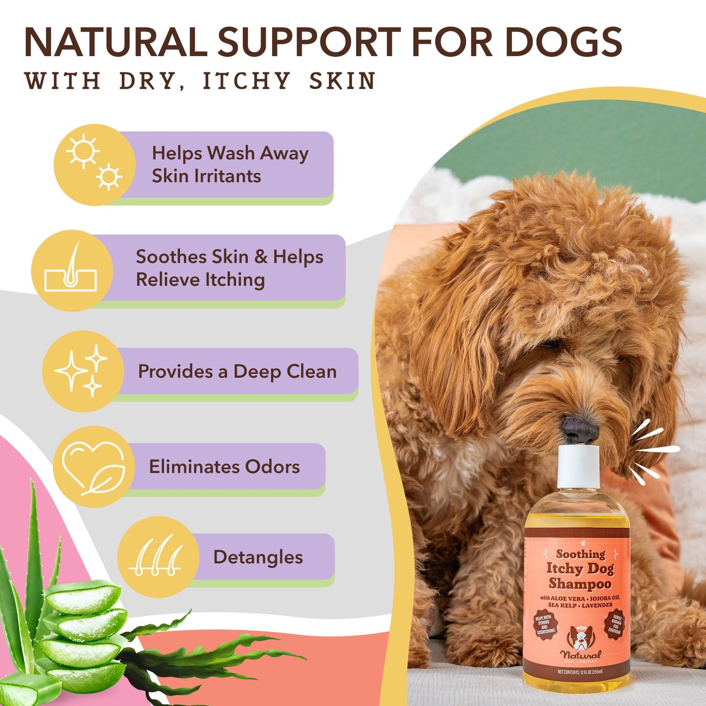 Natural Dog Company Soothing Itchy Shampoo and Spray Deodorizer Perfume, Includes (1) Soothing Shampoo 12 Oz, (1) deodorizing Spray 8 Oz
