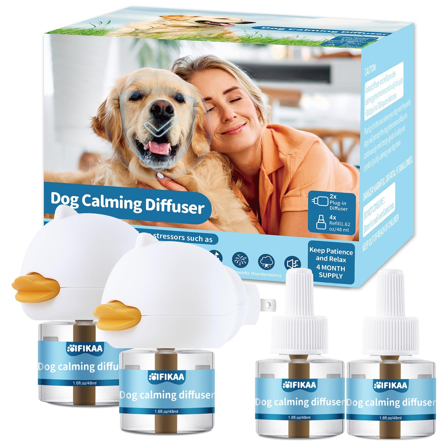 Dog Calming Diffuser 6-in-1 Kit Dog Appeasing Pheromone Relief Separation Anxiety, Equipped with 2 Plug in + 4 Refills 48ml Vial, Reduce Aggression Barking, Supply for 120 Days-Tasteless