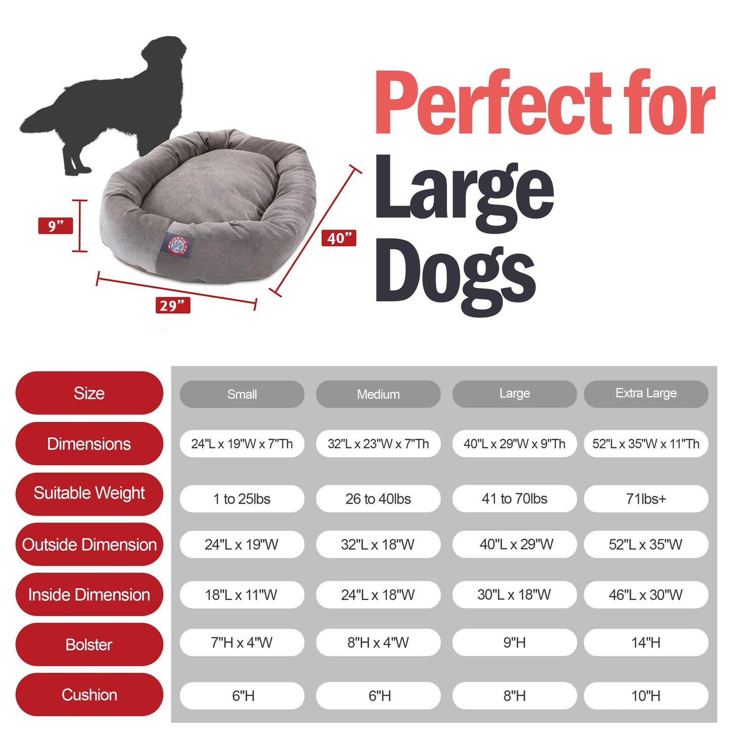 Majestic Pet 40 Inch Micro Velvet Calming Dog Bed Washable – Cozy Soft Round Dog Bed with Spine for Head Support - Fluffy Donut Dog Bed 40x29x9 (inch) – Round Pet Bed Large - Vintage