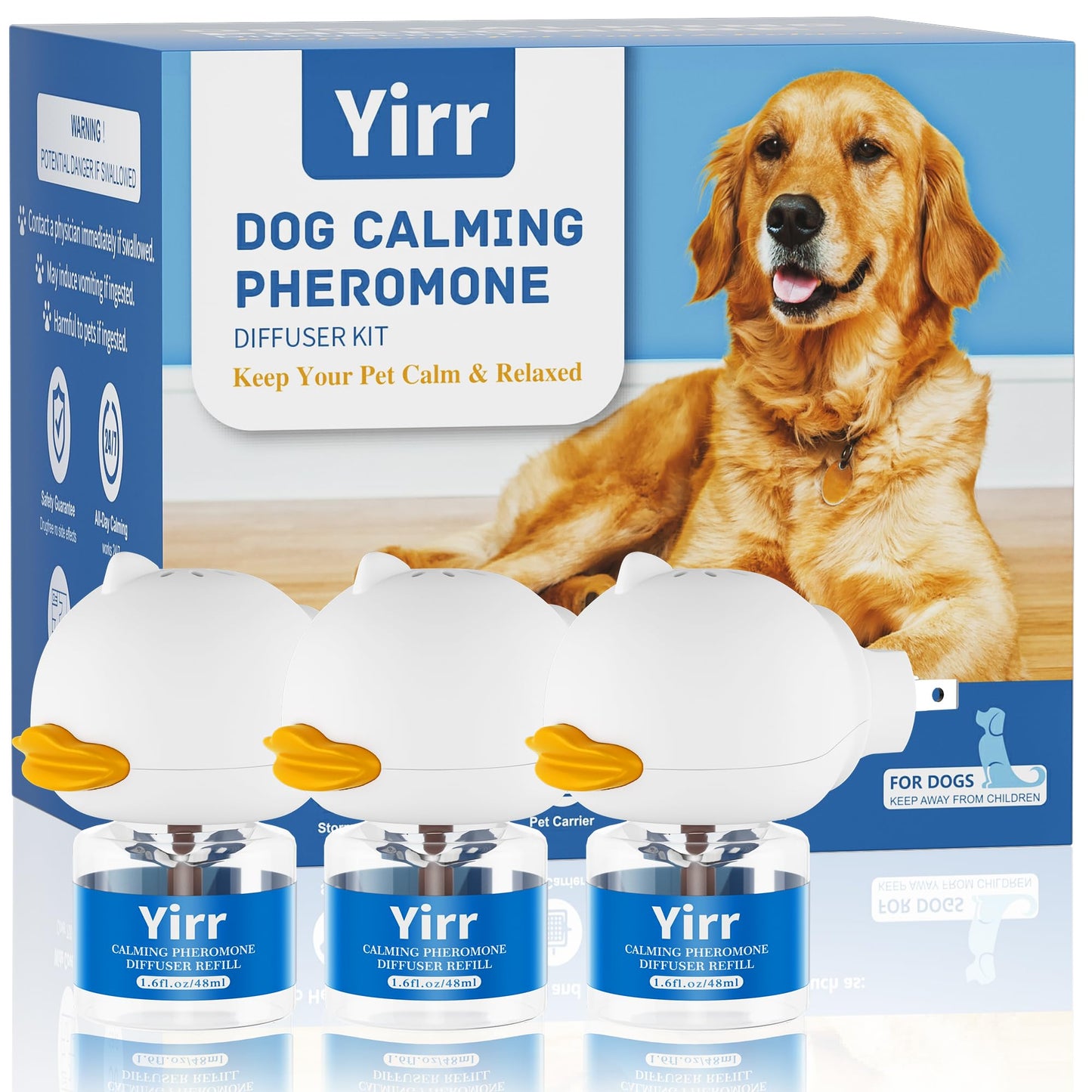 Yirr Dog Calming Diffuser, 6 in 1 Puppy Pheromones Calming Diffuser, Relaxing Pheromone for Dogs Relief Stress Anxiety Fighting Scratching Barking, Help Train Dog to Pee, 3 Diffuser 3 Refill(48ml)