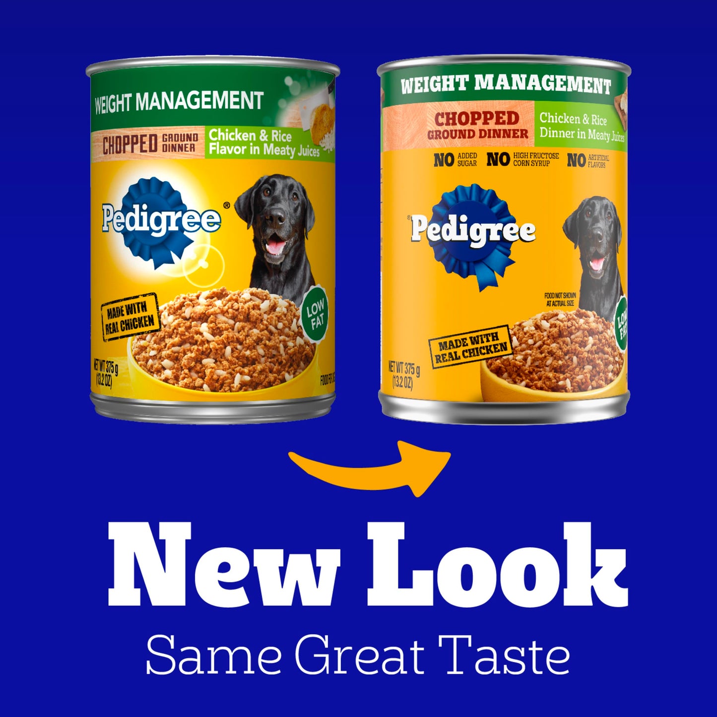 Pedigree Chopped Ground Dinner Weight Management Wet Dog Food Chicken & Rice Dinner in Meaty Juices, 13.2 oz. Cans (12 Count, Pack of 1)