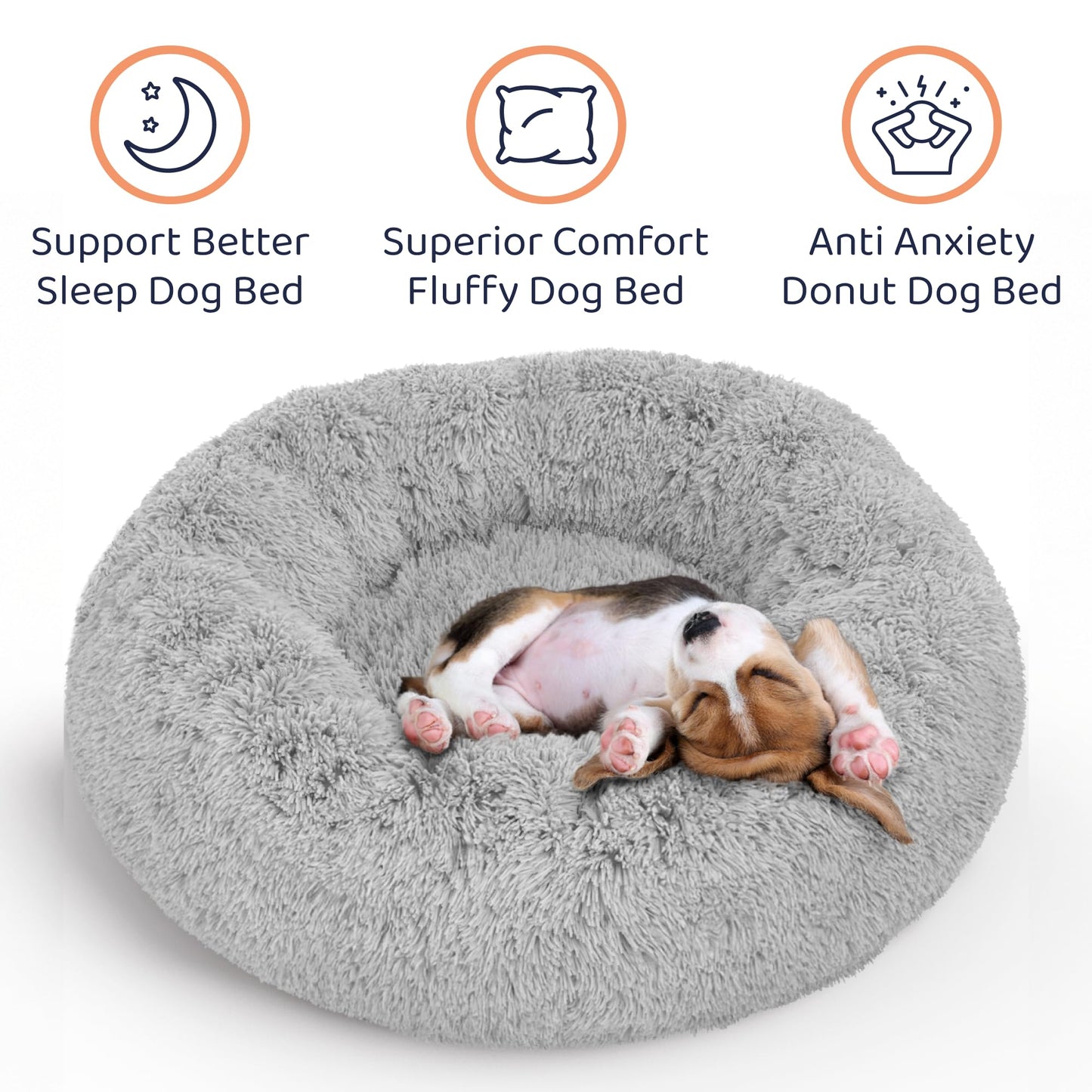 Petloox Donut Dog Bed - Premium Comfort for Anxiety Relief - Fluffy & Calming Design with Ultra-Plush Support | Cozy Round Dog Bed with Super Soft Circle Style