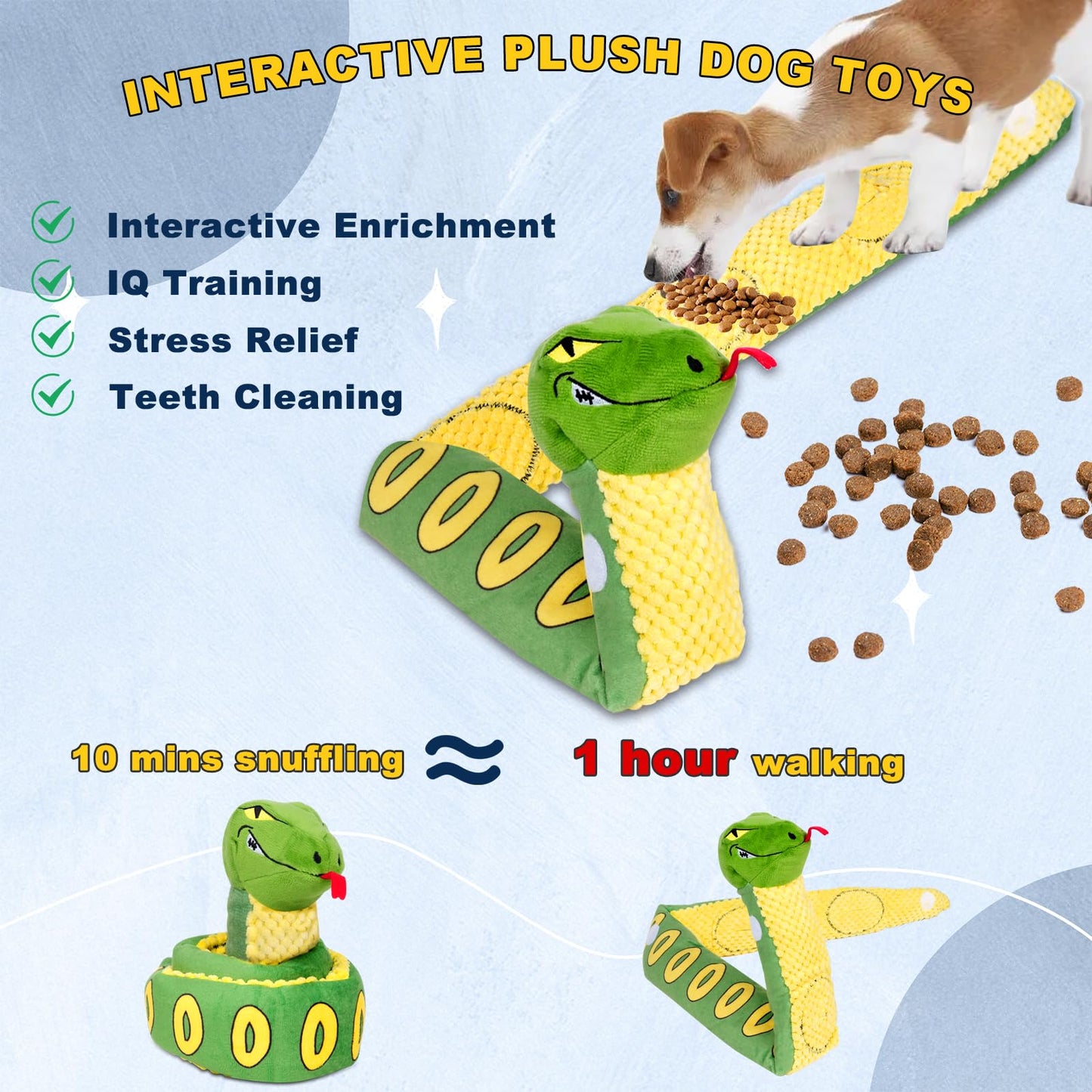 Tierglück Snake Squeaky Crinkle Dog Toy, Hide-and-Seek Treat Dispenser with Sniffing & Digging & Foraging Puzzle, Plush Interactive Mental Stimulation Enrichment for Puppies, Small/Medium/Large Dogs