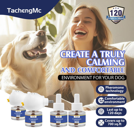 Dog Calming Pheromones Diffuser, 6 in 1 Kit Appeasing Pheromone Diffuser to Calm Dogs, Dog Anxiety Relief Lasting 120 Days with 2 Diffuser + 4 48ml Refill