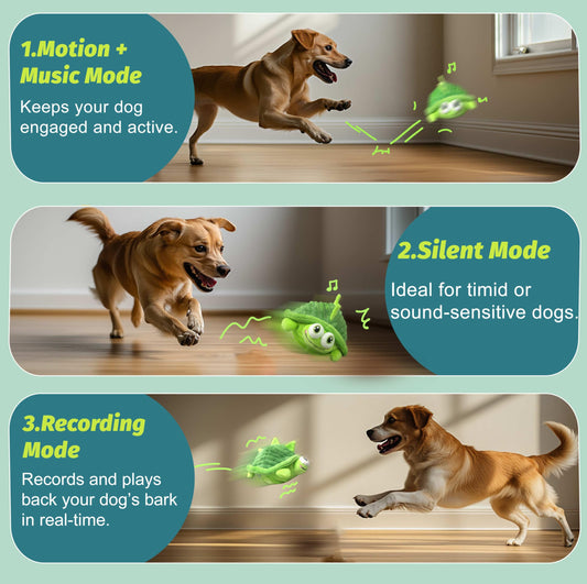 GUKCO Interactive Moving Dog Toys – Plush Chew Toy with Bouncing Ball, Music & Recording | Rechargeable Self-Play Toys for Small, Medium & Large Dogs to Keep Them Engaged (Turtle)