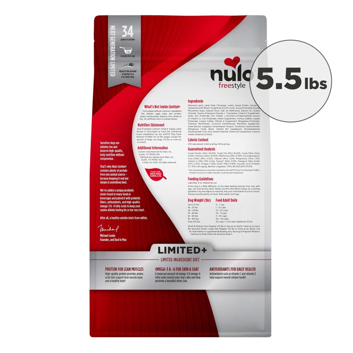 Nulo Freestyle Limited Ingredient Lamb Recipe Dry Kibble Dog & Puppy Food, 5.5 Pound Bag